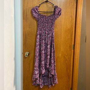 Flowy floral high low off shoulder sun dress